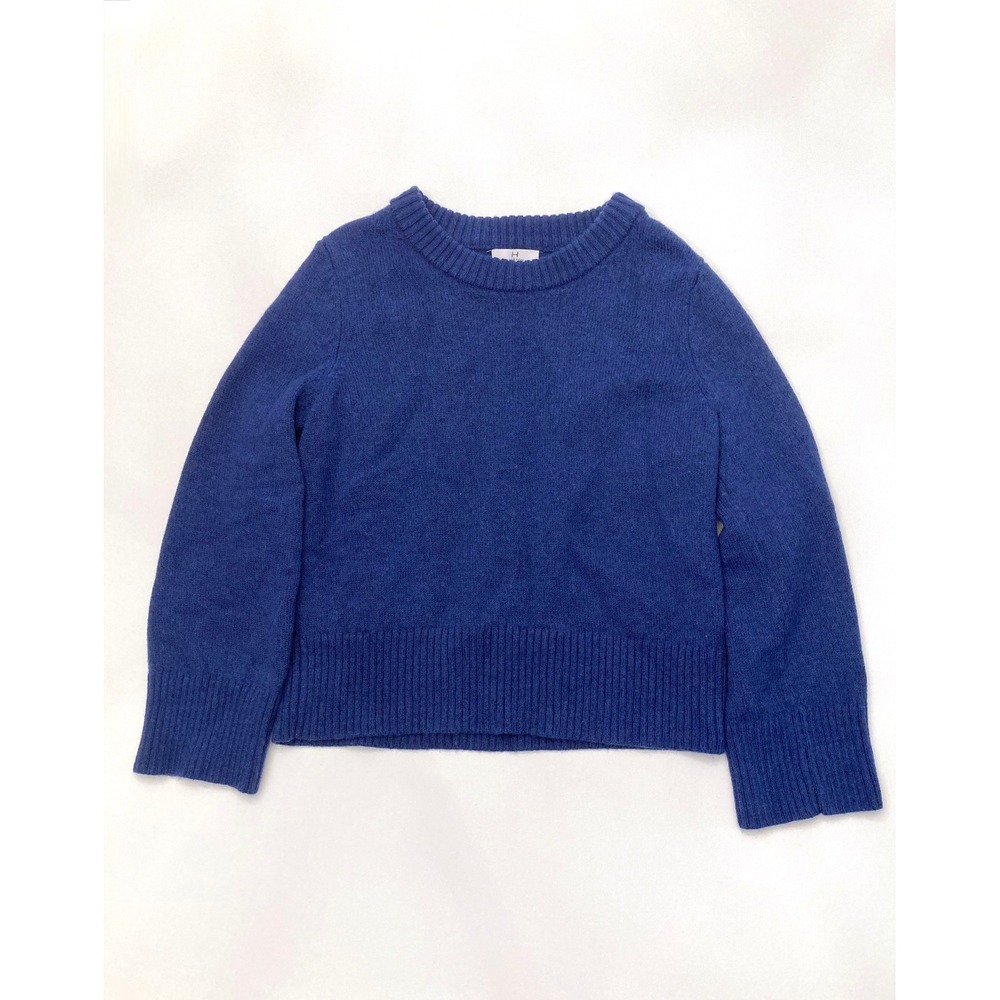 Halston‎ Extra Fine Merino Wool Sweater Womens XL Blue Crew Neck Pullover